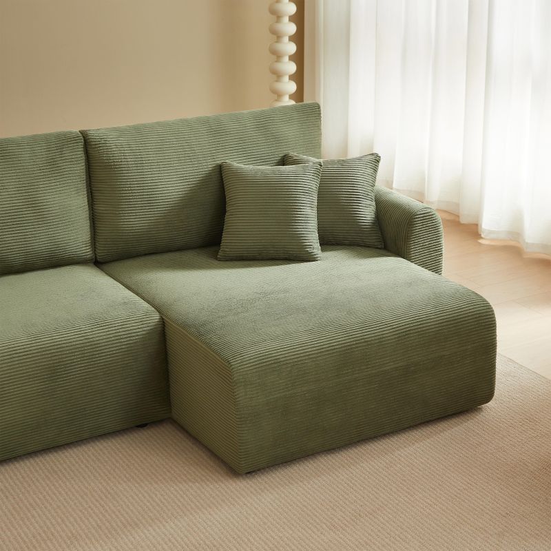 Canapé d'angle droit ouvert convertible DANILO 4 places velours côtelé vert