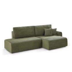 Canapé d'angle droit ouvert convertible DANILO 4 places velours côtelé vert