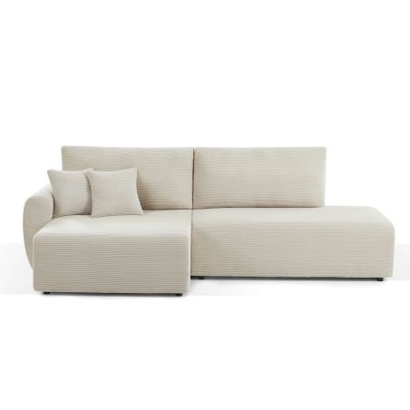 Canapé d'angle gauche ouvert convertible DANILO 4 places velours côtelé beige