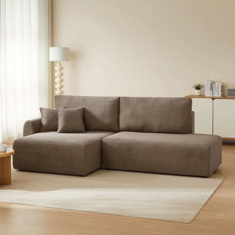 Canapé d'angle gauche ouvert convertible DANILO 4 places velours côtelé taupe