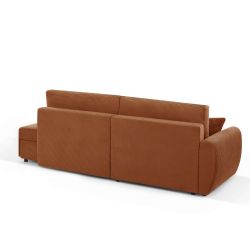 Canapé d'angle gauche ouvert convertible DANILO 4 places velours côtelé terracotta