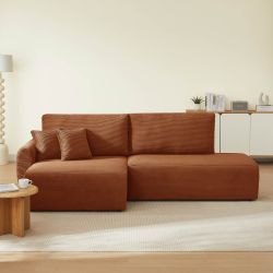 Canapé d'angle gauche ouvert convertible DANILO 4 places velours côtelé terracotta