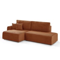 Canapé d'angle gauche ouvert convertible DANILO 4 places velours côtelé terracotta