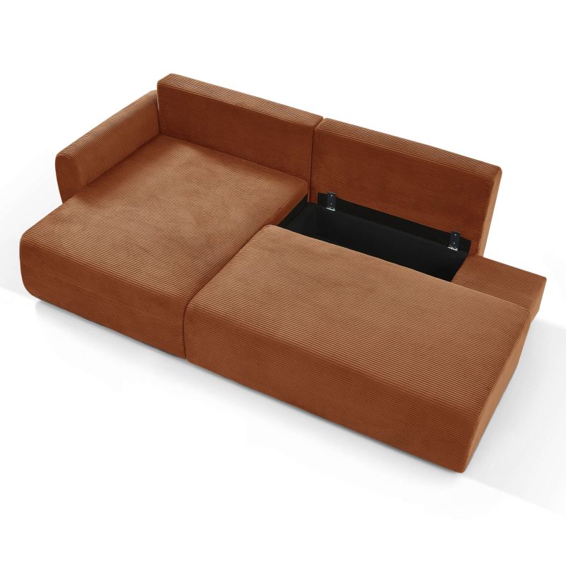 Canapé d'angle gauche ouvert convertible DANILO 4 places velours côtelé terracotta