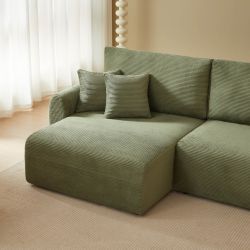 Canapé d'angle gauche ouvert convertible DANILO 4 places velours côtelé vert