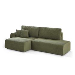 Canapé d'angle gauche ouvert convertible DANILO 4 places velours côtelé vert