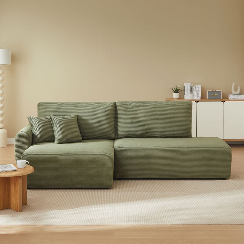 Canapé d'angle gauche ouvert convertible DANILO 4 places velours côtelé vert