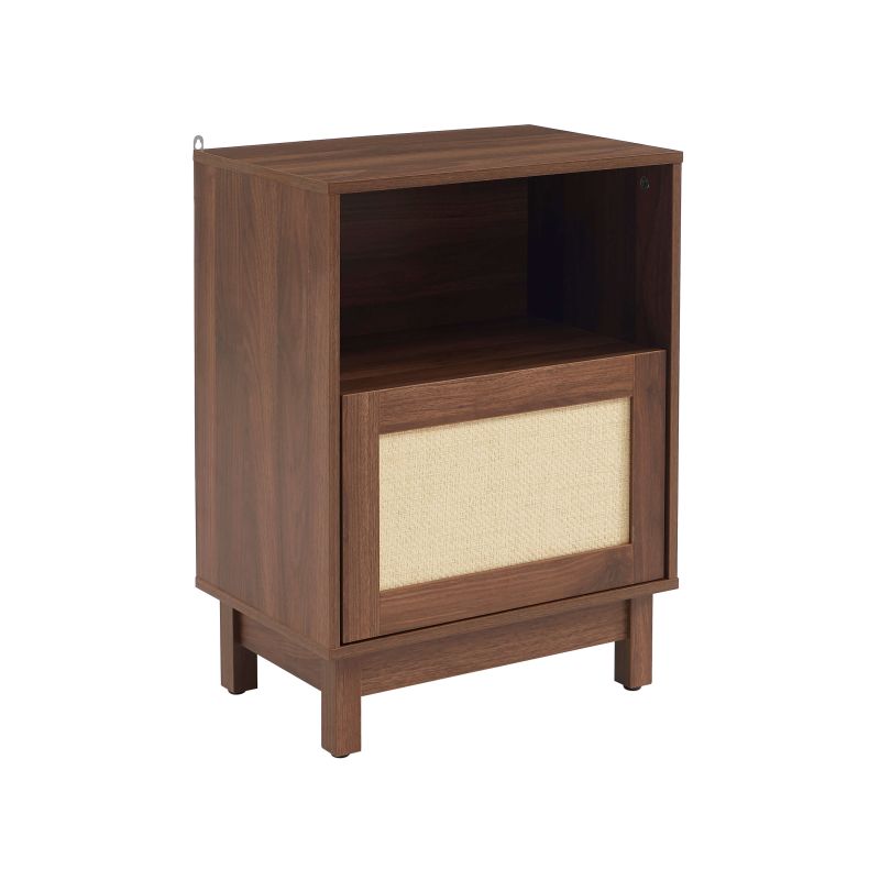 Lot 2 tables de chevet HARIA effet noyer et rotin