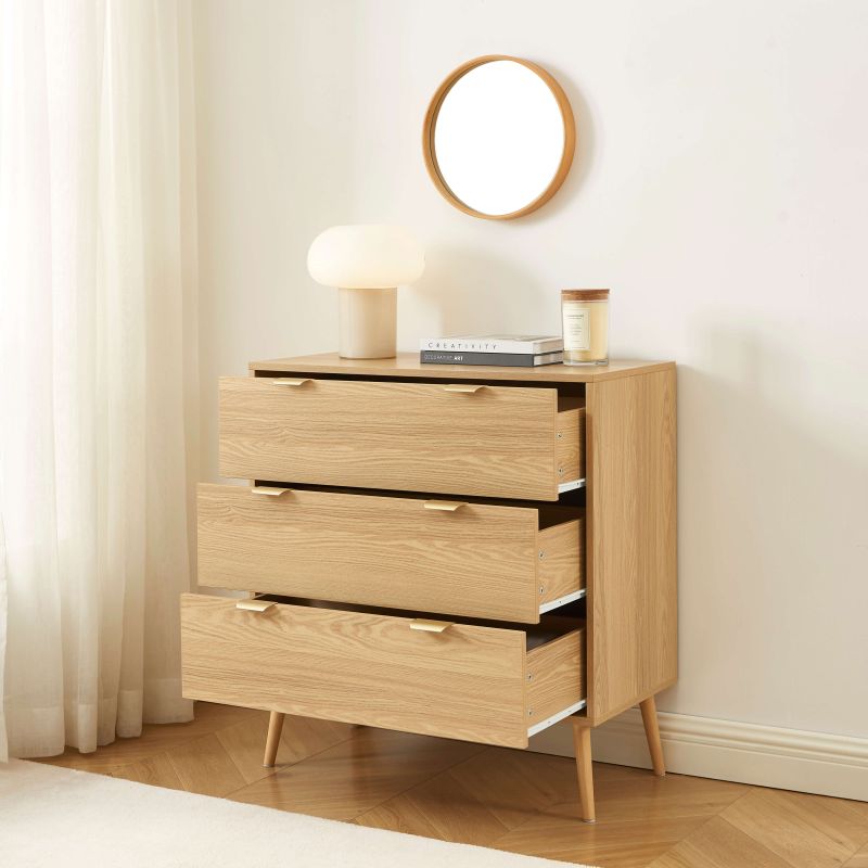 Ensemble commode et 2 tables de chevet JEANNE effet chêne