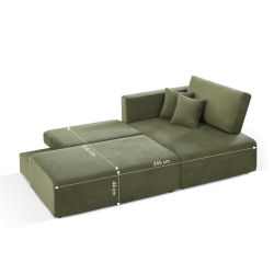 Canapé d'angle droit ouvert convertible DANILO 4 places velours côtelé vert