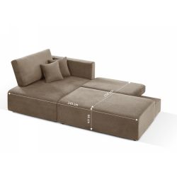Canapé d'angle gauche ouvert convertible DANILO 4 places velours côtelé taupe