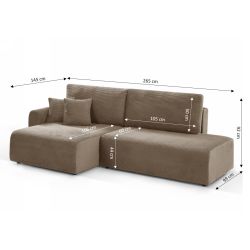 Canapé d'angle gauche ouvert convertible DANILO 4 places velours côtelé taupe