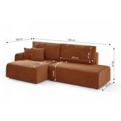 Canapé d'angle gauche ouvert convertible DANILO 4 places velours côtelé terracotta