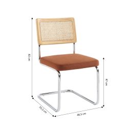 Ensemble repas table extensible ORACLE placage chêne et lot de 4 chaises ELLA velours côtelé terracotta et cannage