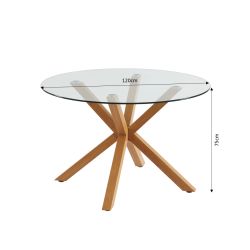 Ensemble repas table à manger ronde en verre HARRY 120 cm et lot de 4 chaises NOA tissu beige