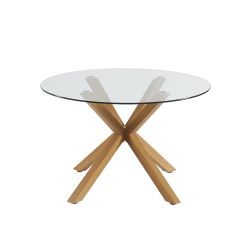 Ensemble repas table à manger ronde en verre HARRY 120 cm et lot de 4 chaises NOA tissu beige