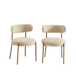 Ensemble repas table à manger ronde en verre HARRY 120 cm et lot de 4 chaises NOA tissu beige