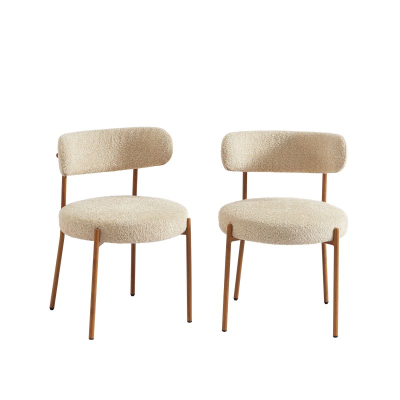 Ensemble repas table à manger ronde en verre HARRY 120 cm et lot de 4 chaises NOA tissu beige