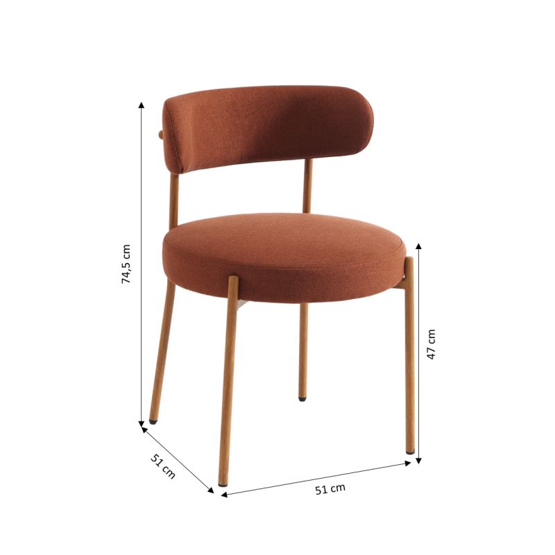 Ensemble repas table à manger ronde en verre HARRY 120 cm et lot de 4 chaises NOA tissu terracotta