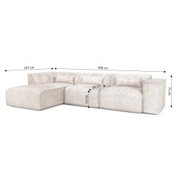 Canapé d'angle gauche fixe NUNA 5/6 places tissu beige