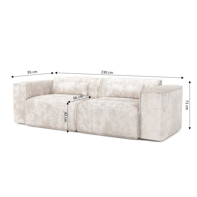 Canapé droit fixe NUNA 3 places tissu beige