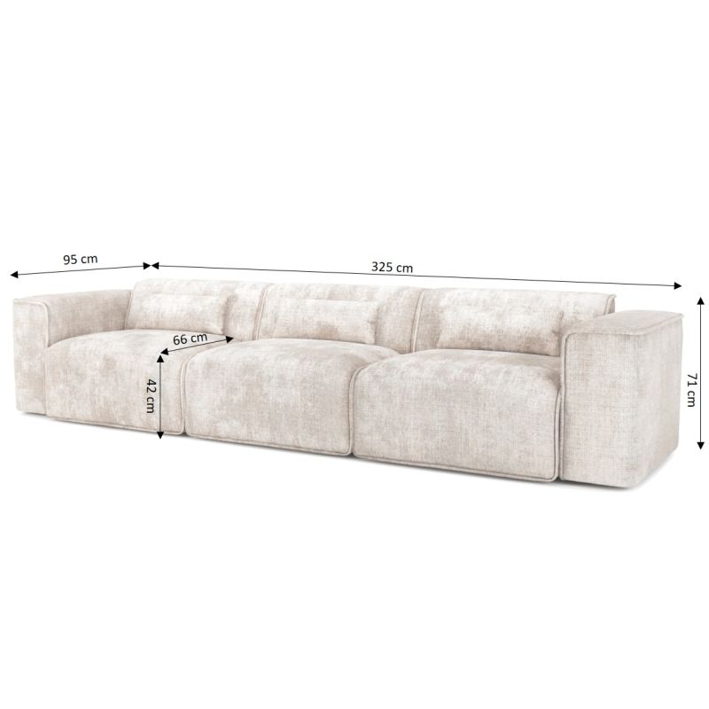 Canapé droit fixe NUNA 4/5 places tissu beige