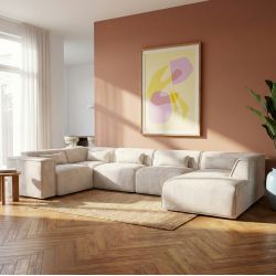Canapé panoramique fixe NUNA 7 places chaise droite tissu beige