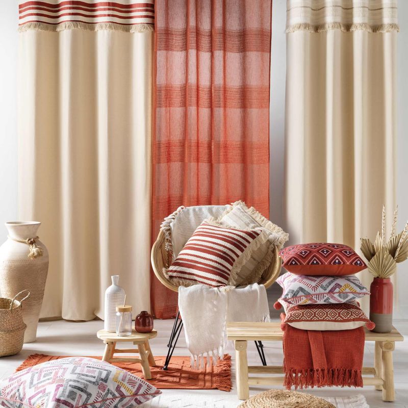 Coussin carré ESER 40x40cm déhoussable en coton tissé terracotta