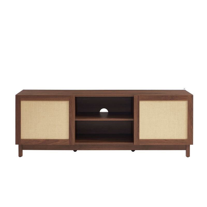 Meuble TV HARIA effet noyer et rotin 150cm