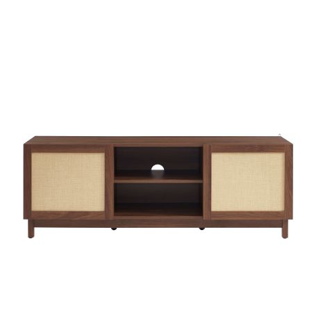 Meuble TV HARIA effet noyer et rotin 150cm