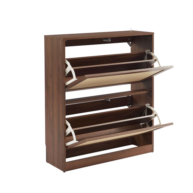 Meuble à chaussures HARIA effet noyer et rotin