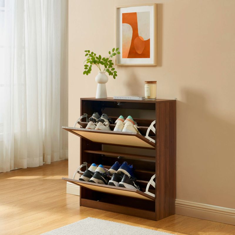 Meuble à chaussures HARIA effet noyer et rotin