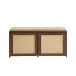 Banc à chaussures HARIA effet noyer et rotin