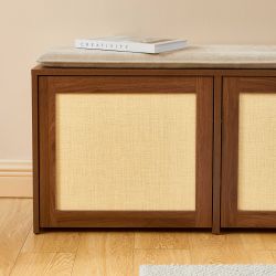 Banc à chaussures HARIA effet noyer et rotin