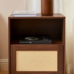 Table de chevet HARIA effet noyer et rotin