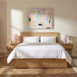 Lot de 2 chevets AMANA effet chêne et cannage rotin