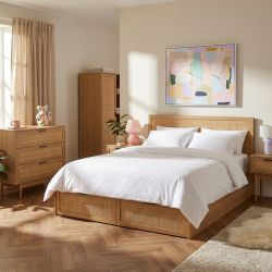 Commode AMANA 3 tiroirs effet chêne et cannage rotin 80cm