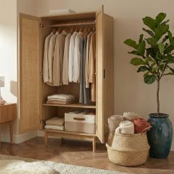Armoire AMANA effet chêne et cannage rotin 2 portes h170cm