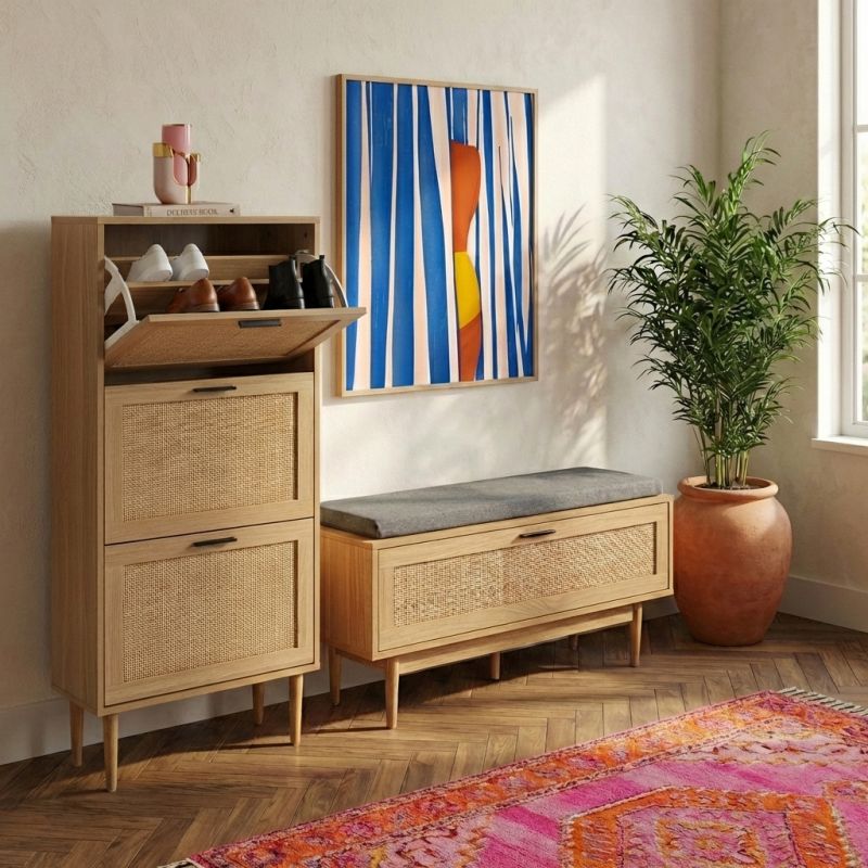 Meuble à chaussures AMANA cannage rotin