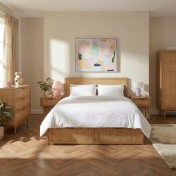 Lit à tiroirs AMANA 140x190 cannage rotin sommier inclus