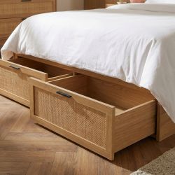 Lit à tiroirs AMANA 160x200 cannage rotin sommier inclus