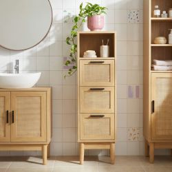 Demi colonne AMANA effet chêne et cannage rotin 30cm