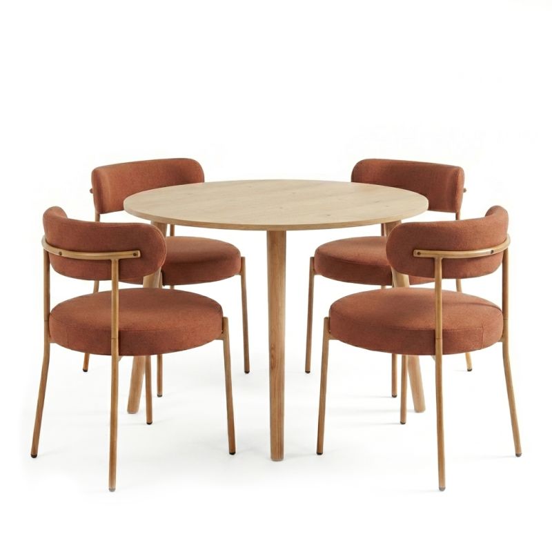 Ensemble repas table extensible ORACLE placage chêne et lot de 2 chaises NOA tissu terracotta