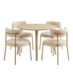 Ensemble repas table extensible ORACLE placage chêne et lot de 2 chaises NOA tissu beige