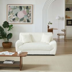 Canapé droit fixe ADEA 2 places velours côtelé beige