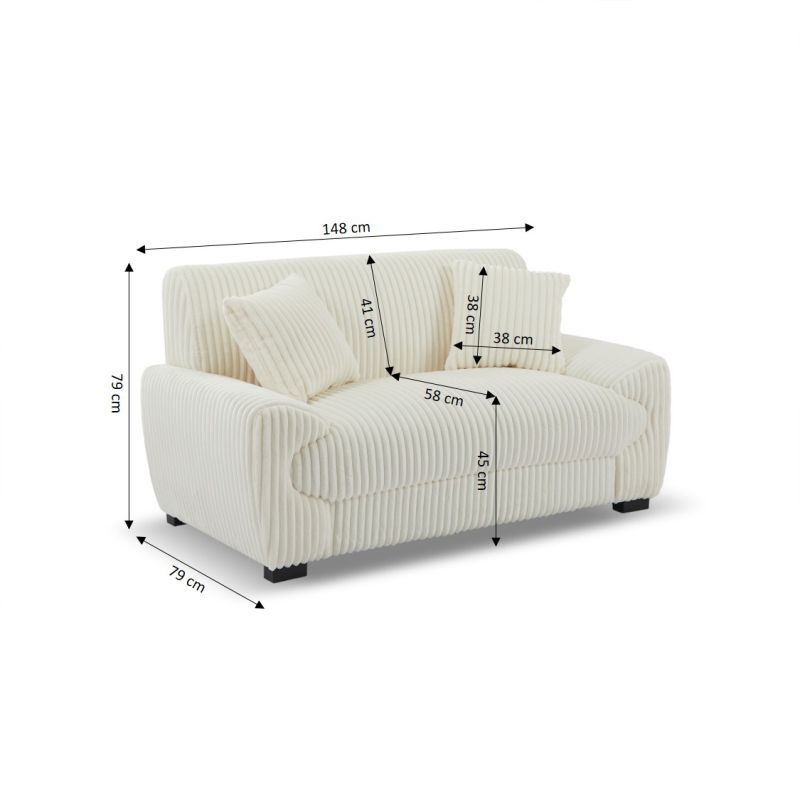 Canapé droit fixe ADEA 2 places velours côtelé beige