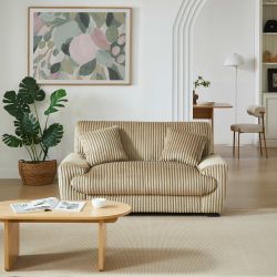 Canapé droit fixe ADEA 2 places velours côtelé marron