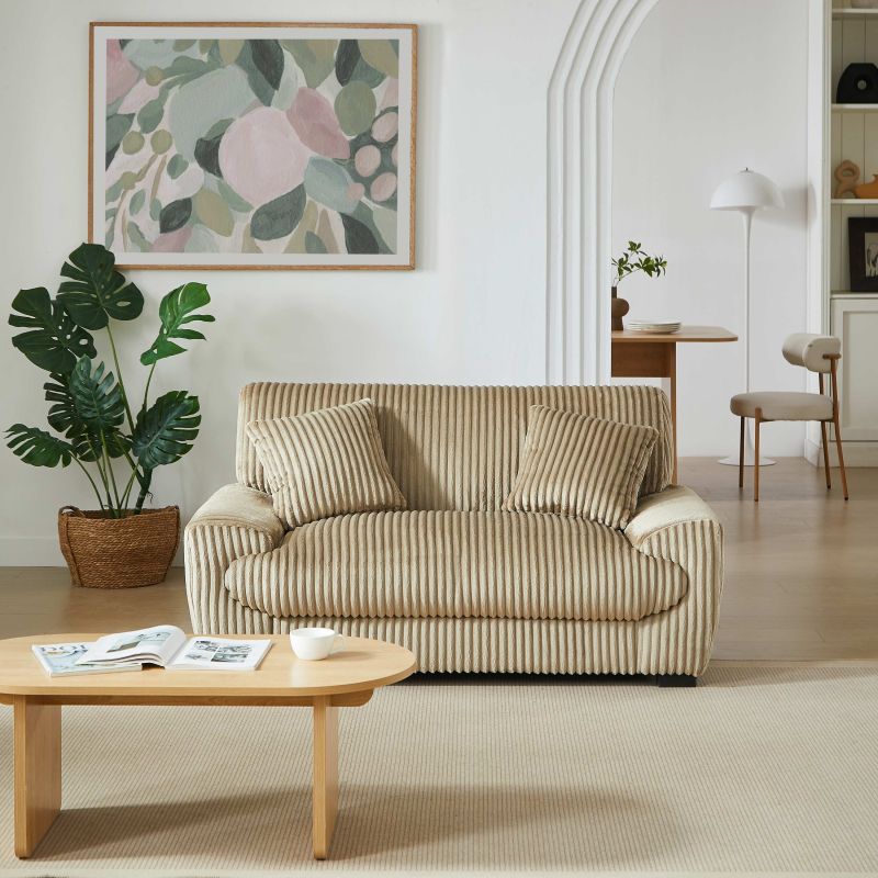 Canapé droit fixe ADEA 2 places velours côtelé marron