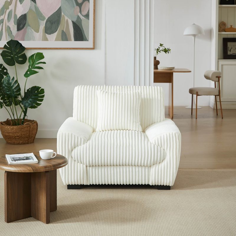 Ensemble canapé droit fixe 3 places + fauteuil 1 place ADEA velours côtelé beige