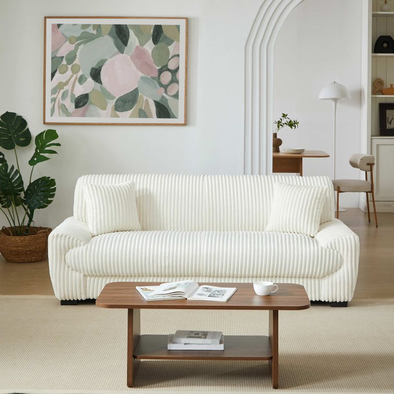 Ensemble canapés droits fixes 3+2 places ADEA velours côtelé beige